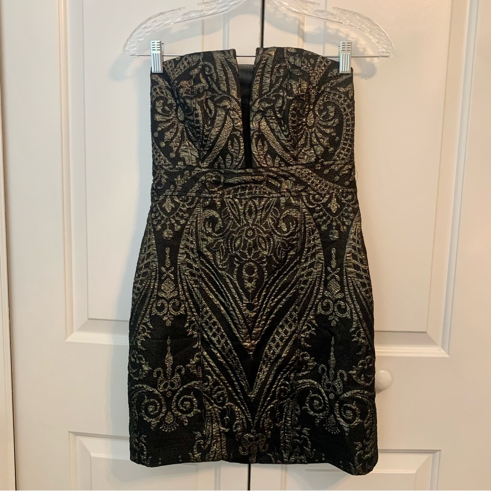 Express Gold Strapless Mini Dress